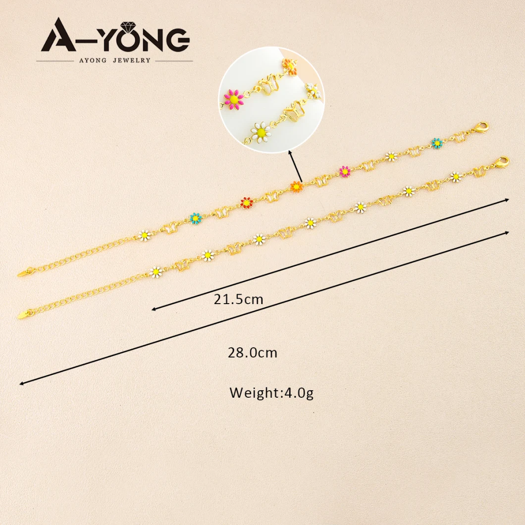 Foot Chain Jewelry Handmade Copper Body Jewelry Flower Butterfly Anklet Women&prime;s 18K Gold Plated Anklets