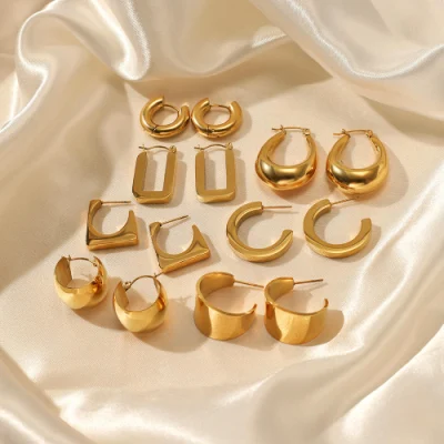 Stainless Steel Gold Color Geometric Earrings Trendy Hoop Earrings
