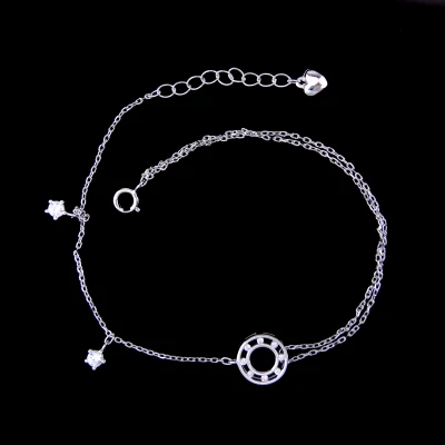 Romantic Round Shaped Cubic Zirconia Gift Anklet with Sterling Silver Jewelry