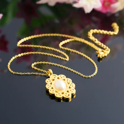 Stainless Steel Jewelry Women Fashion Pearl Sunshine Necklace Set