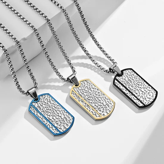 Men Fashion Stainless Steel Dog Tag Necklace Black Pendant