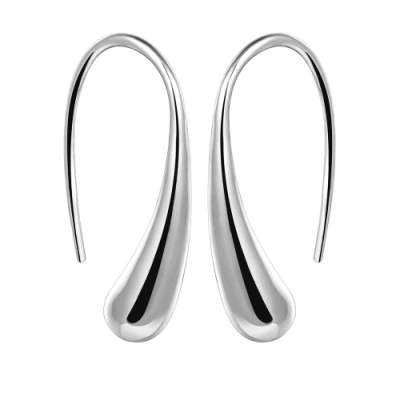 Fashion Lady Teardrop Hook Stainless Steel Silver Plated Hoop Earrings